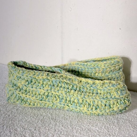 Vintage Handmade Yellow Green Crochet Knit Slippers - Picture 7 of 11